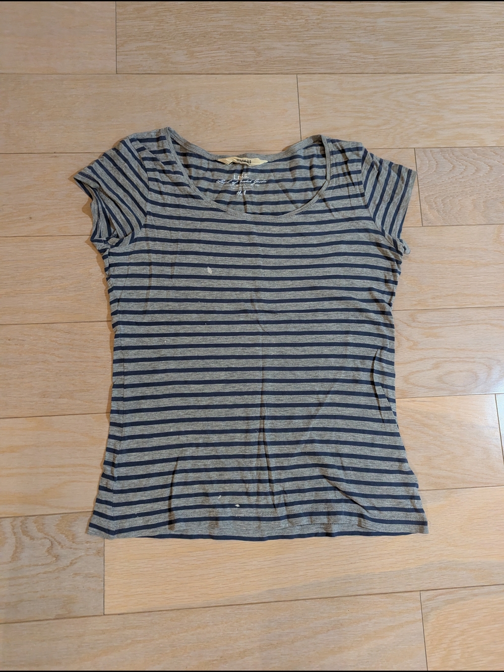 H&M Gray and Navy Striped Short Sleeve Tee